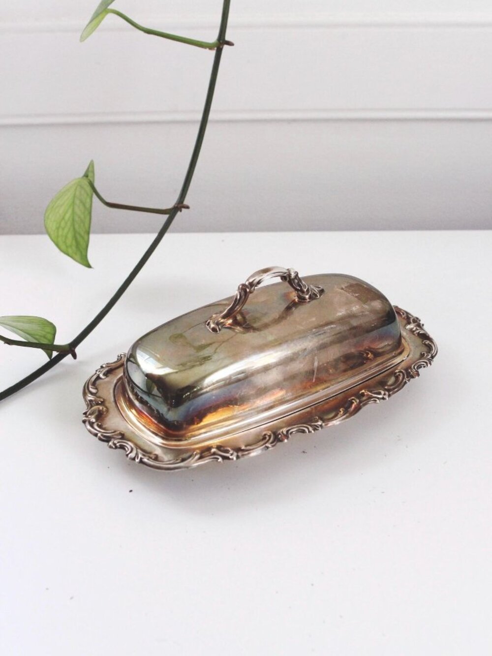 Vintage Silver Plated Butter Dish Ornate Antique